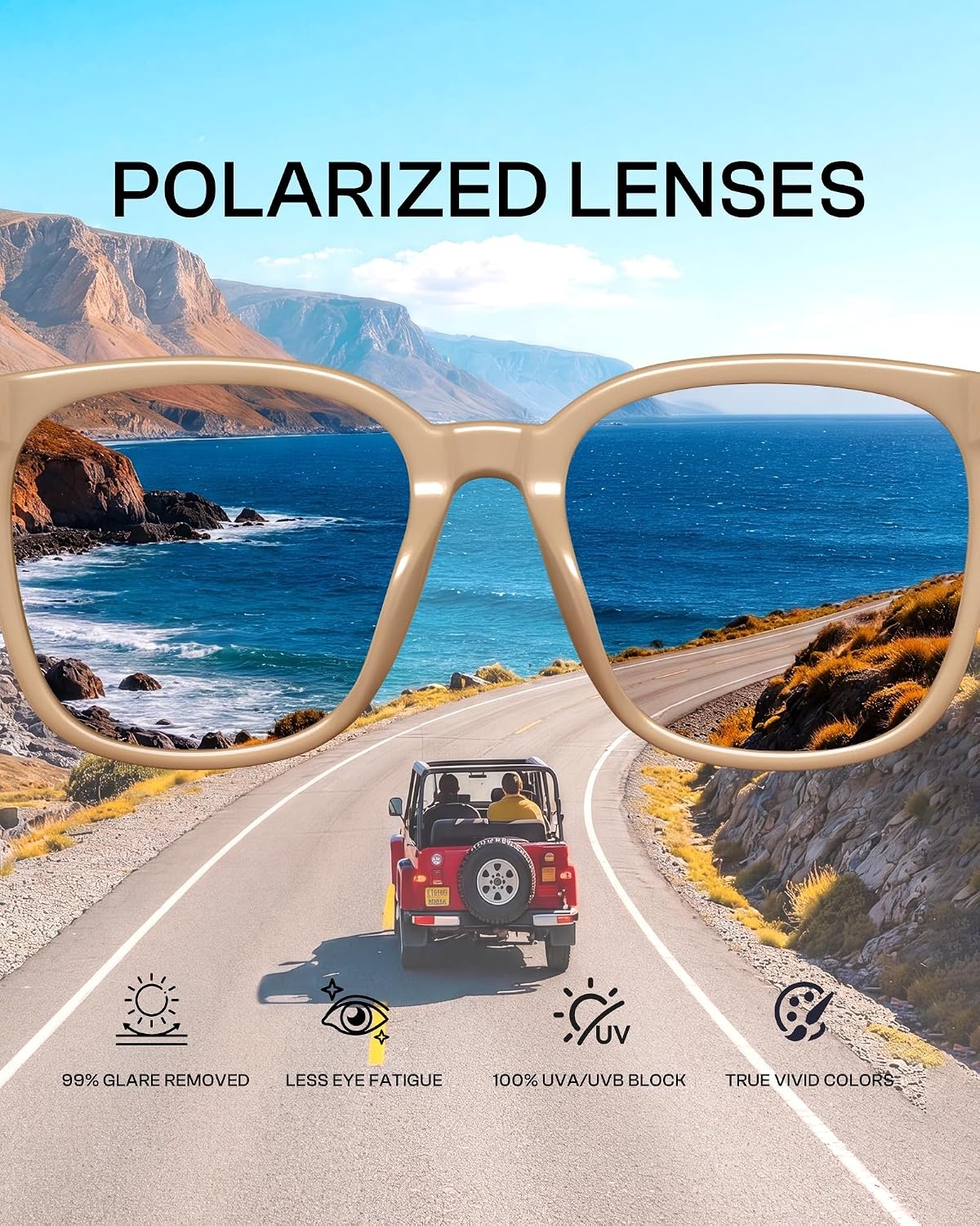 image:imageDUCO Oversized Polarized Sunglasses for Women Trendy Mirrored Shades Retro Square Light Weight UV400 Sun Glasses W01604 Gold Frame Colorful Lens