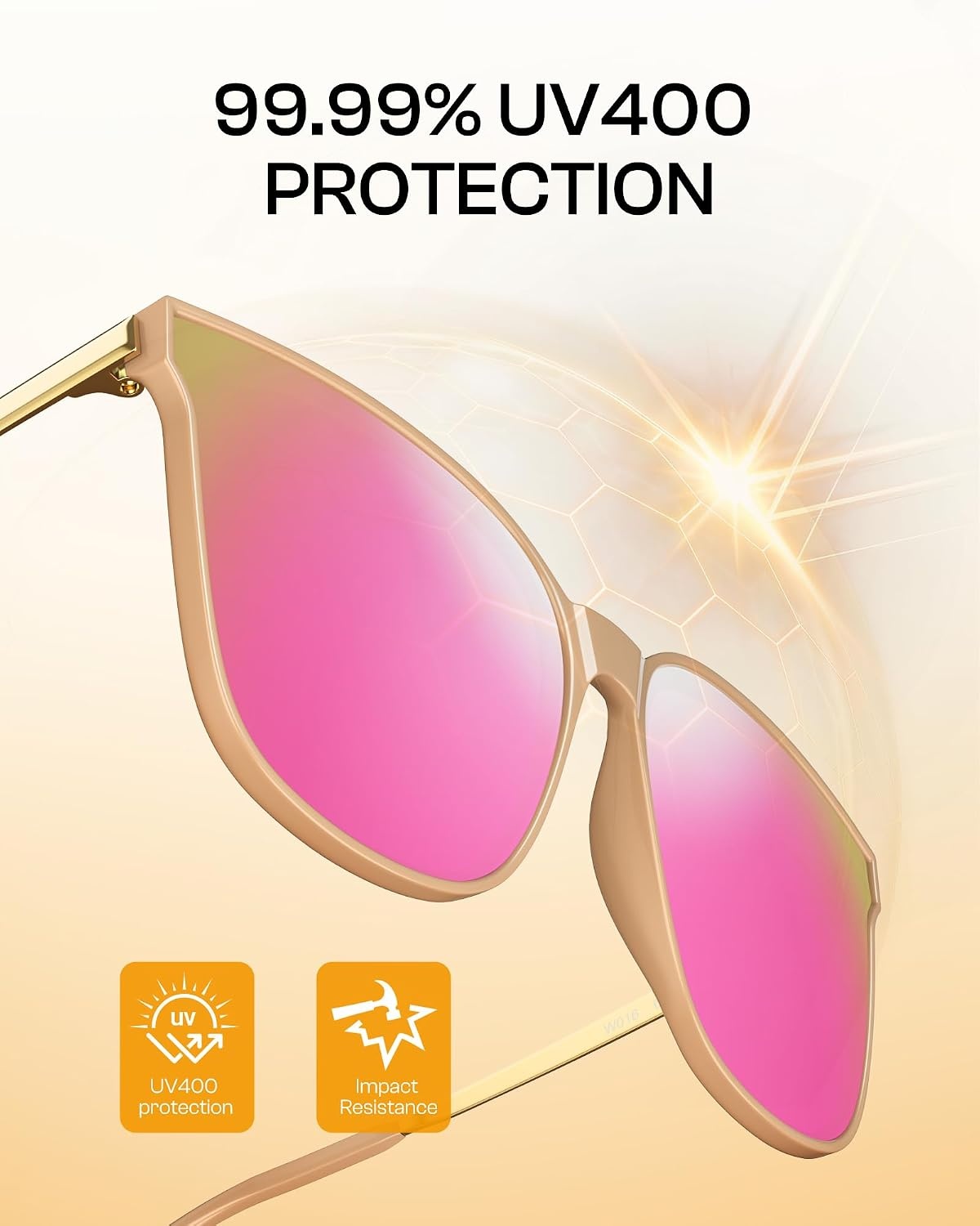 image:imageDUCO Oversized Polarized Sunglasses for Women Trendy Mirrored Shades Retro Square Light Weight UV400 Sun Glasses W01604 Gold Frame Colorful Lens