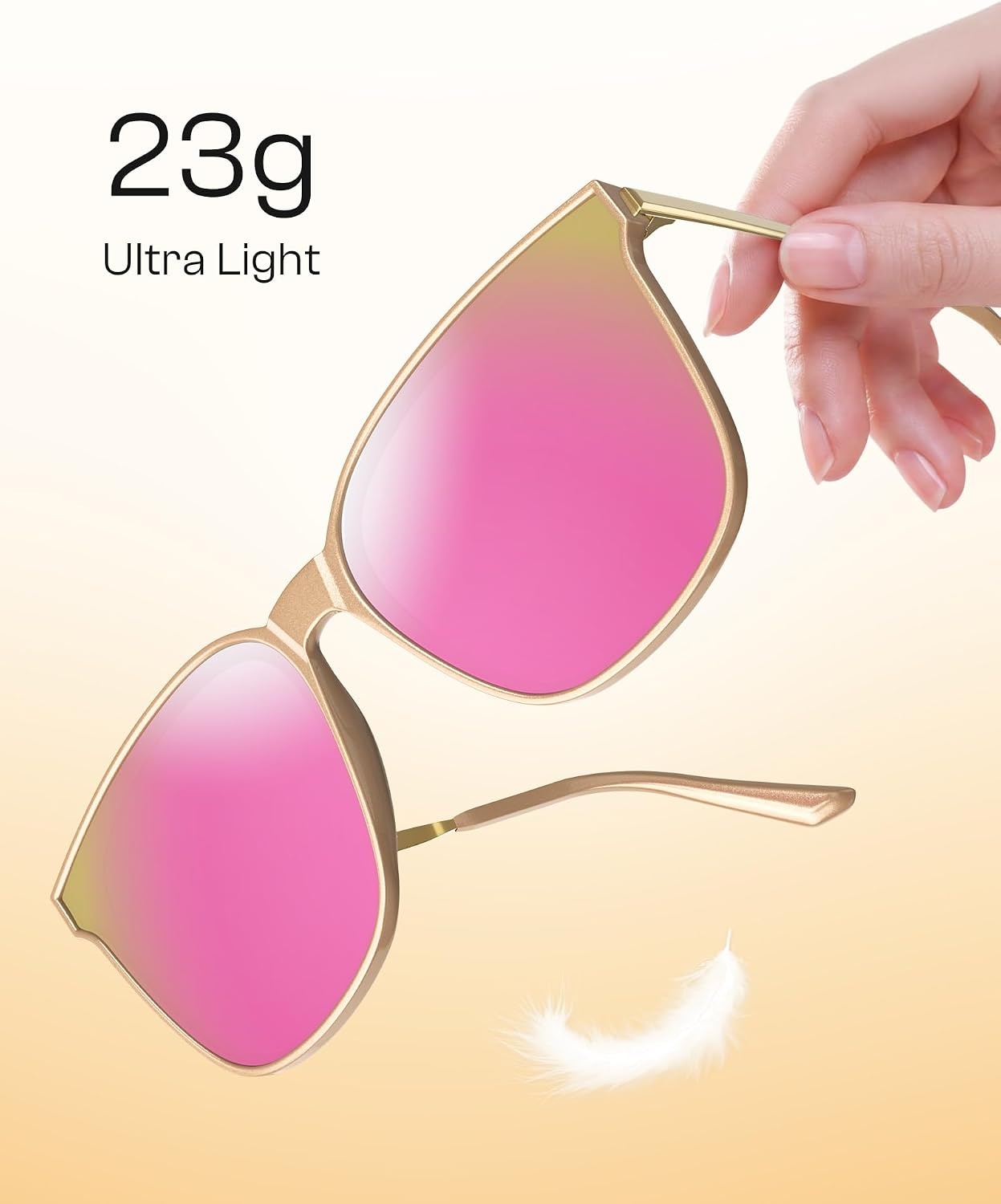 image:imageDUCO Oversized Polarized Sunglasses for Women Trendy Mirrored Shades Retro Square Light Weight UV400 Sun Glasses W01604 Gold Frame Colorful Lens