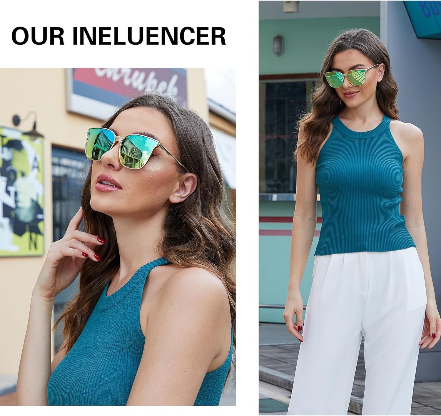 image:imageDUCO Oversized Polarized Sunglasses for Women Trendy Mirrored Shades Retro Square Light Weight UV400 Sun Glasses W01609 Gold Frame Green Colorful Lens