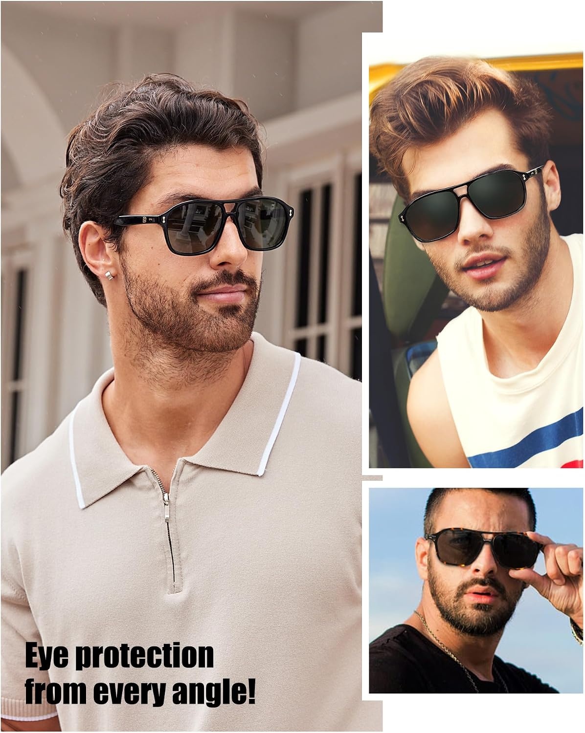 image:imageDUCO Retro Square Aviator Sunglasses For Men Women Polarized Vintage Double Bridge Sun Glasses UV Protection 3024Tortoise Frame Grey Lens
