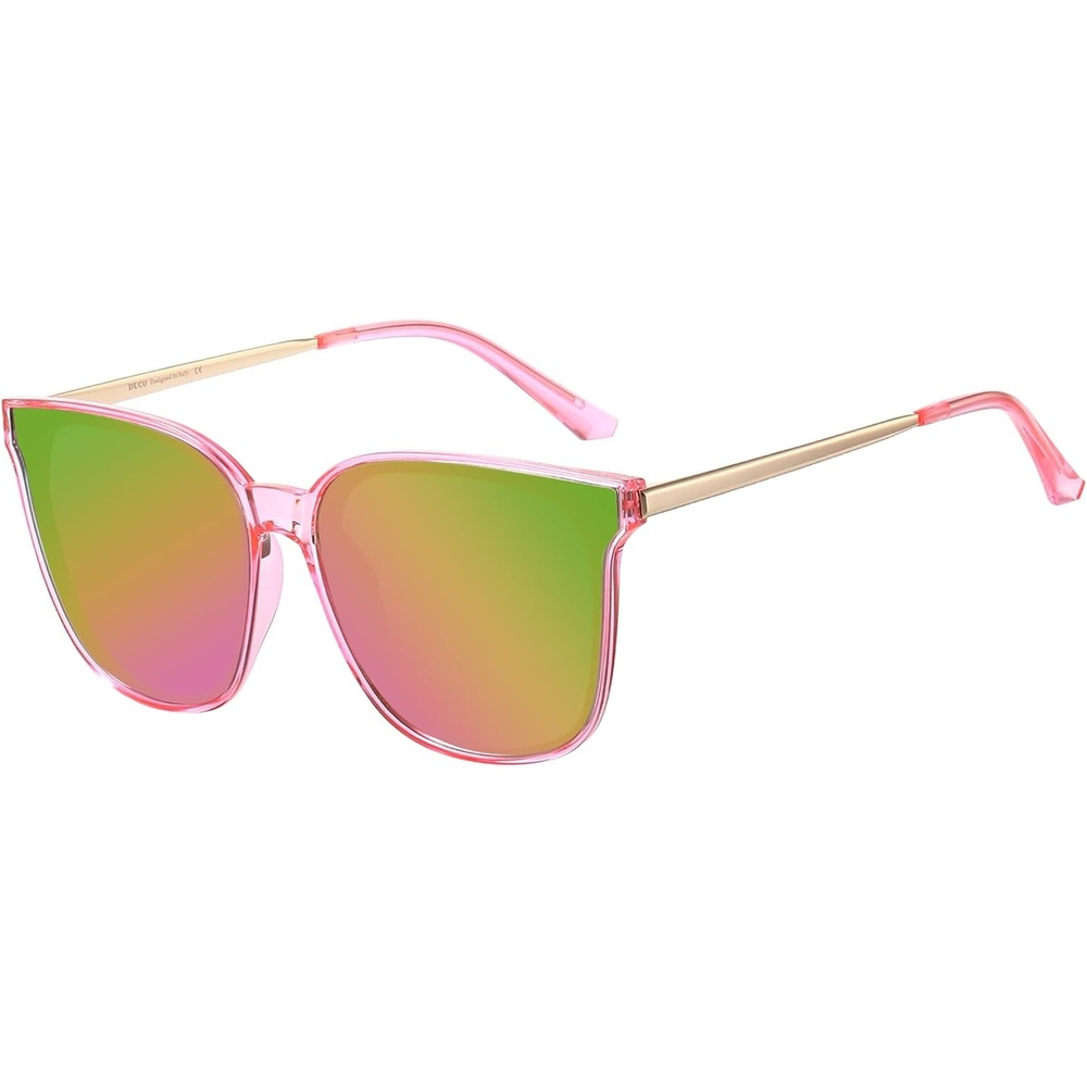 image:imageDUCO Oversized Polarized Sunglasses for Women Trendy Mirrored Shades Retro Square Light Weight UV400 Sun Glasses W01607 Pink Frame Colorful Lens