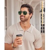 image:imageDUCO Aviator Sunglasses for Men Women Carbon Fiber Polarized Sunglasses Men UV Protection for Driving Golf Fishing 3051Gunmetal Frame Green Lens