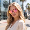 image:imageDUCO Oversized Polarized Sunglasses for Women Trendy Mirrored Shades Retro Square Light Weight UV400 Sun Glasses W01601 Transparent Pink Frame Pink Lens