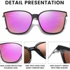 image:imageDUCO Oversized Polarized Sunglasses for Women Trendy Mirrored Shades Retro Square Light Weight UV400 Sun Glasses W01602 Black Frame Revo Pink Lens