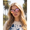 image:imageDUCO Oversized Polarized Sunglasses for Women Trendy Mirrored Shades Retro Square Light Weight UV400 Sun Glasses W01602 Black Frame Revo Pink Lens