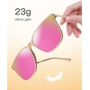 image:imageDUCO Oversized Polarized Sunglasses for Women Trendy Mirrored Shades Retro Square Light Weight UV400 Sun Glasses W01604 Gold Frame Colorful Lens