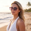 image:imageDUCO Oversized Polarized Sunglasses for Women Trendy Mirrored Shades Retro Square Light Weight UV400 Sun Glasses W01606 Purple Tortoise Frame Purple Lens