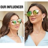 image:imageDUCO Oversized Polarized Sunglasses for Women Trendy Mirrored Shades Retro Square Light Weight UV400 Sun Glasses W01607 Pink Frame Colorful Lens