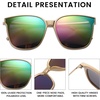 image:imageDUCO Oversized Polarized Sunglasses for Women Trendy Mirrored Shades Retro Square Light Weight UV400 Sun Glasses W01609 Gold Frame Green Colorful Lens