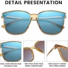 image:imageDUCO Oversized Polarized Sunglasses for Women Trendy Mirrored Shades Retro Square Light Weight UV400 Sun Glasses W01610 Gold Frame Blue Lens