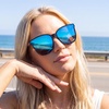 image:imageDUCO Oversized Polarized Sunglasses for Women Trendy Mirrored Shades Retro Square Light Weight UV400 Sun Glasses W01612 Black Frame Revo Blue Lens