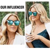 image:imageDUCO Oversized Polarized Sunglasses for Women Trendy Mirrored Shades Retro Square Light Weight UV400 Sun Glasses W01612 Black Frame Revo Blue Lens