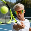 image:imageDUCO Polarized Sports Sunglasses for Men Women DC0023  UV400 Protection Beach Volleyball Sunglasses Flexible TR90 Frame Wrap Around Glasses for Baseball Softball Running11green Black Revo Orange
