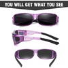 image:imageDUCO Polarized Wraparound Fitover Glasses Wear Over Sunglasses for Men Women UV Protection Sun Glasses 8954Clear Purple Frame Grey