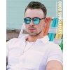 image:imageDUCO Retro Polarized Sunglasses for Men UV400 Protection Mens Sun Glasses Vintage Shades with Lightweight ALMG Frame DC3052Black Frame Mirrored Blue Lens