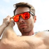image:imageDUCO Square Polarized Sunglasses for Men Women Large Flat Top Shield Sun Glasses UV400 Protection Carbon Fiber Shades DC8230Black Frame Black Temple Revo Red Lens