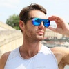 image:imageDUCO Square Polarized Sunglasses for Men Women Large Flat Top Shield Sun Glasses UV400 Protection Carbon Fiber Shades DC8230Black Frame Black Temple Revo Blue Lens
