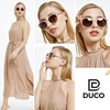 image:imageDUCO Womens Trendy Retro Round Acetate Polarized Sunglasses UV400 99 Glare Block Lightweight for Daily amp OutdoorBeige Frame Brown Lens