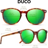 image:imageDUCO Womens Trendy Retro Round Acetate Polarized Sunglasses UV400 99 Glare Block Lightweight for Daily amp OutdoorBrown Tortoise Frame Revo Green Mirror