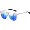 image:imageDUCO Retro Polarized Sunglasses for Men UV400 Protection Mens Sun Glasses Vintage Shades with Lightweight ALMG Frame DC3052Silver Frame Mirrored Blue Lens