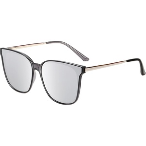 image:imageDUCO Oversized Polarized Sunglasses for Women Trendy Mirrored Shades Retro Square Light Weight UV400 Sun Glasses W01605 Transparent Gray Frame Silver Lens