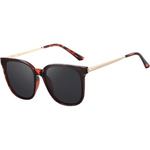image:imageDUCO Oversized Polarized Sunglasses for Women Trendy Mirrored Shades Retro Square Light Weight UV400 Sun Glasses W01614 Tortoise Frame Grey Lens