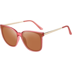 image:imageDUCO Oversized Polarized Sunglasses for Women Trendy Mirrored Shades Retro Square Light Weight UV400 Sun Glasses W01617 Transparent Pink Frame Brown Lens