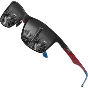 image:imageDUCO Polarized Sunglasses Men Lightweight AlMg Carbon Fiber Rectangle Sunglasses for Men UV400 Protection Sun Glasses 8206Black Frame Red Blue Temple Grey Lens