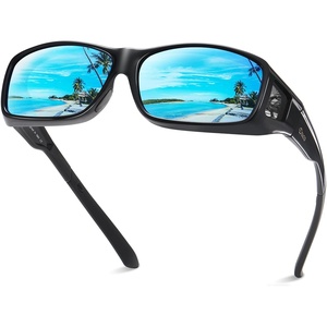 image:imageDUCO Polarized Wraparound Fitover Glasses Wear Over Sunglasses for Men Women UV Protection Sun Glasses 895402 Black Frame Revo Blue Lens