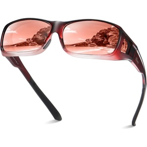 image:imageDUCO Polarized Wraparound Fitover Glasses Wear Over Sunglasses for Men Women UV Protection Sun Glasses 895408 Wine Red Frame Brown Lens