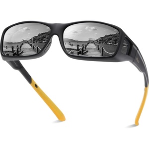 image:imageDUCO Polarized Wraparound Fitover Glasses Wear Over Sunglasses for Men Women UV Protection Sun Glasses 8954Black Frame Yellow Temple Grey Lens