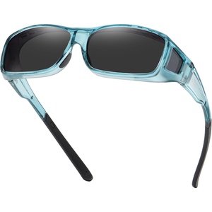 image:imageDUCO Polarized Wraparound Fitover Glasses Wear Over Sunglasses for Men Women UV Protection Sun Glasses 8954Clear Blue Frame Grey Lens