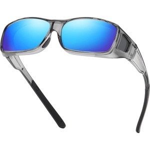 image:imageDUCO Polarized Wraparound Fitover Glasses Wear Over Sunglasses for Men Women UV Protection Sun Glasses 8954Clear Grey Frame Revo Blue Lens