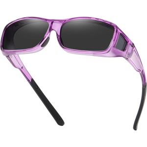 image:imageDUCO Polarized Wraparound Fitover Glasses Wear Over Sunglasses for Men Women UV Protection Sun Glasses 8954Clear Purple Frame Grey