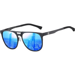 image:imageDUCO Retro Polarized Sunglasses for Men UV400 Protection Mens Sun Glasses Vintage Shades with Lightweight ALMG Frame DC3052Black Frame Mirrored Blue Lens