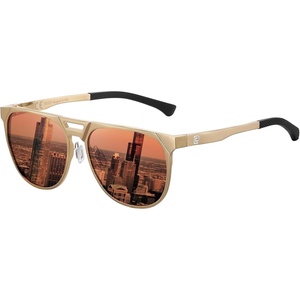 image:imageDUCO Retro Polarized Sunglasses for Men UV400 Protection Mens Sun Glasses Vintage Shades with Lightweight ALMG Frame DC3052Golden Frame Brown Lens