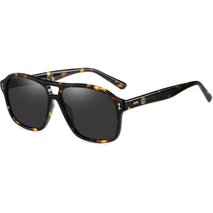 image:imageDUCO Retro Square Aviator Sunglasses For Men Women Polarized Vintage Double Bridge Sun Glasses UV Protection 3024Tortoise Frame Grey Lens
