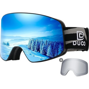 image:imageDUCO Ski Goggles Snowboard for Men WomenOTG Lightweight Winter Snowmobile Snow Goggles AntiFog 100 UV Protection DCS001Black Frame Revo Bluesilver Lens