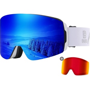 image:imageDUCO Ski Goggles with Magnetic Lens for Snowboard AntiFog UV400 Protection Over Glasses OTG Snow Sports Goggles DCS002White Frame Revo Bluerevo Red Lens