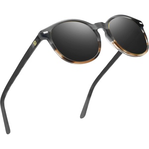image:imageDUCO Womens Trendy Retro Round Acetate Polarized Sunglasses UV400 99 Glare Block Lightweight for Daily amp Outdoor6 Black Copper Frame Grey Lens