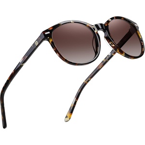 image:imageDUCO Womens Trendy Retro Round Acetate Polarized Sunglasses UV400 99 Glare Block Lightweight for Daily amp OutdoorTortoise Frame Gradient Brown Lens