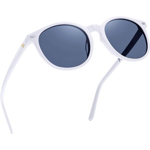 image:imageDUCO Womens Trendy Retro Round Acetate Polarized Sunglasses UV400 99 Glare Block Lightweight for Daily amp OutdoorWhite Frame Grey Lens