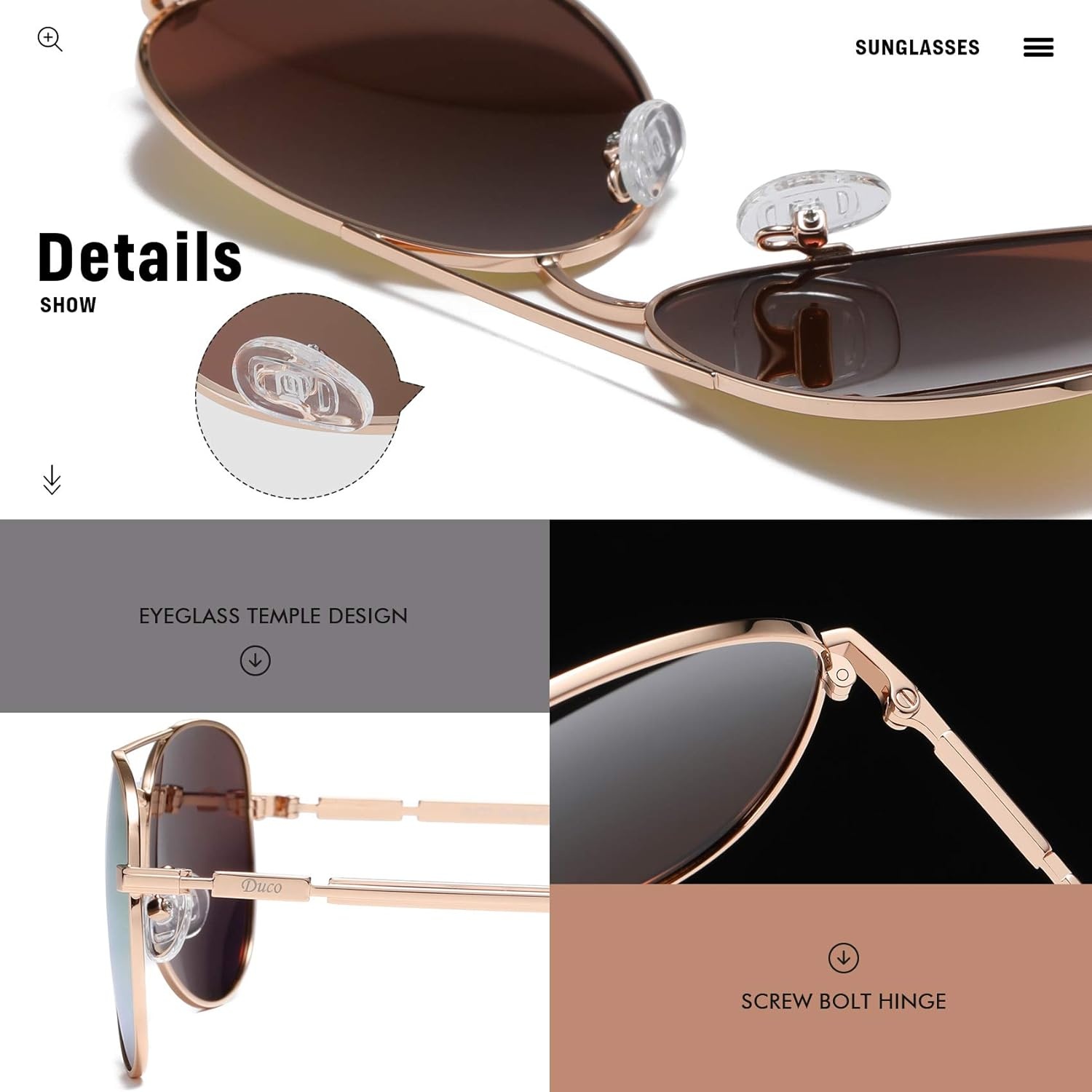 image:imageDUCO Aviator Sunglasses for Men Women Vintage Polarized Sun Glasses Mirrored Lens Metal Frame Designer Shades 3025KGold Frame Revo Pink Lens