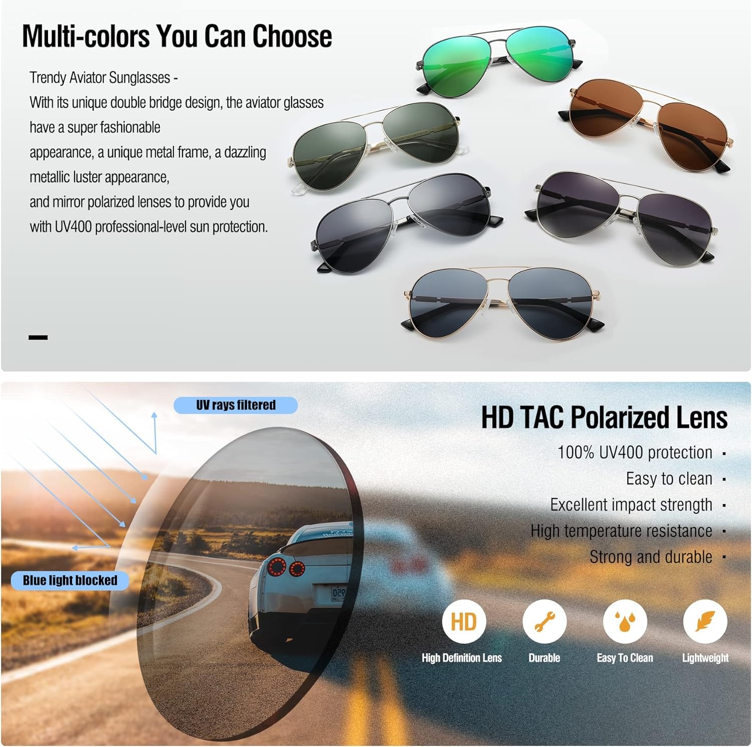 image:imageDUCO Aviator Sunglasses for Men Women Vintage Polarized Sun Glasses Mirrored Lens Metal Frame Designer Shades 3025KGunmetal Frame Revo Green Lens