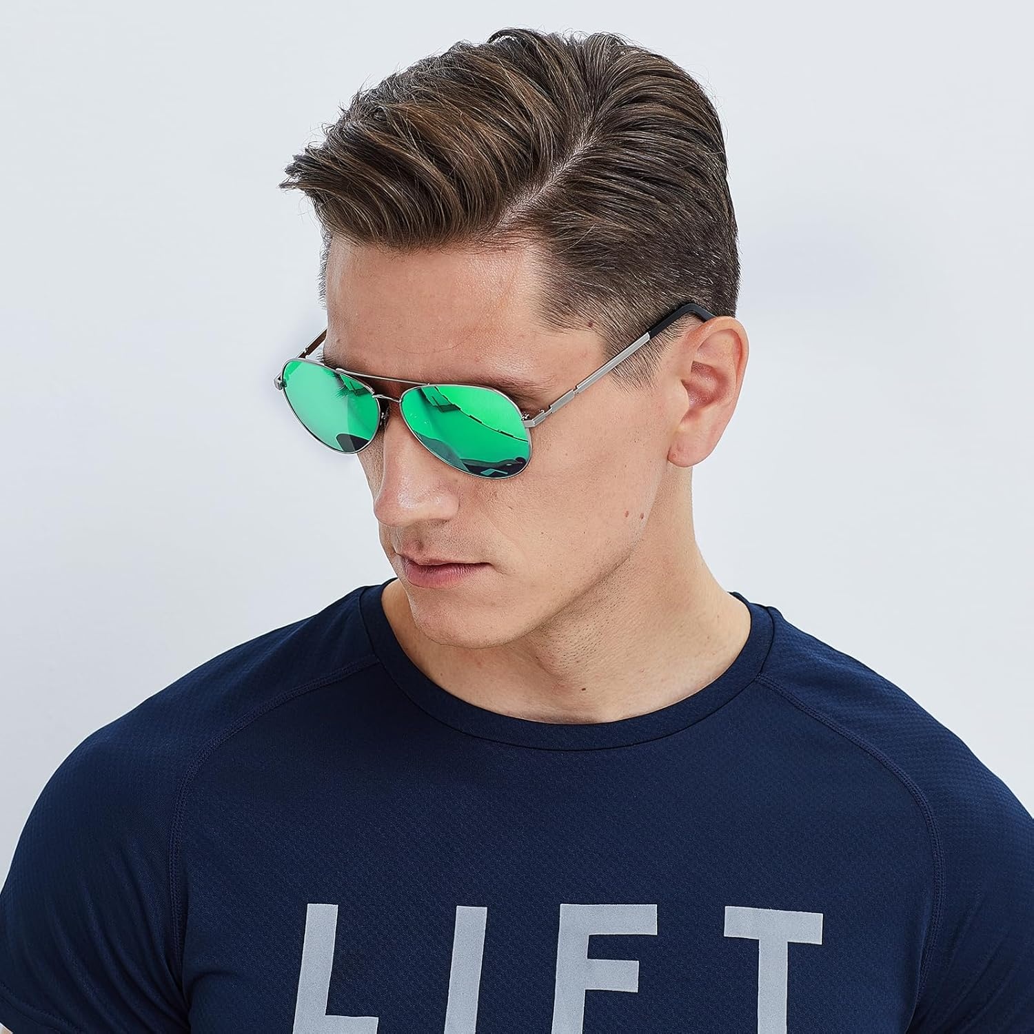 image:imageDUCO Aviator Sunglasses for Men Women Vintage Polarized Sun Glasses Mirrored Lens Metal Frame Designer Shades 3025KGunmetal Frame Revo Green Lens