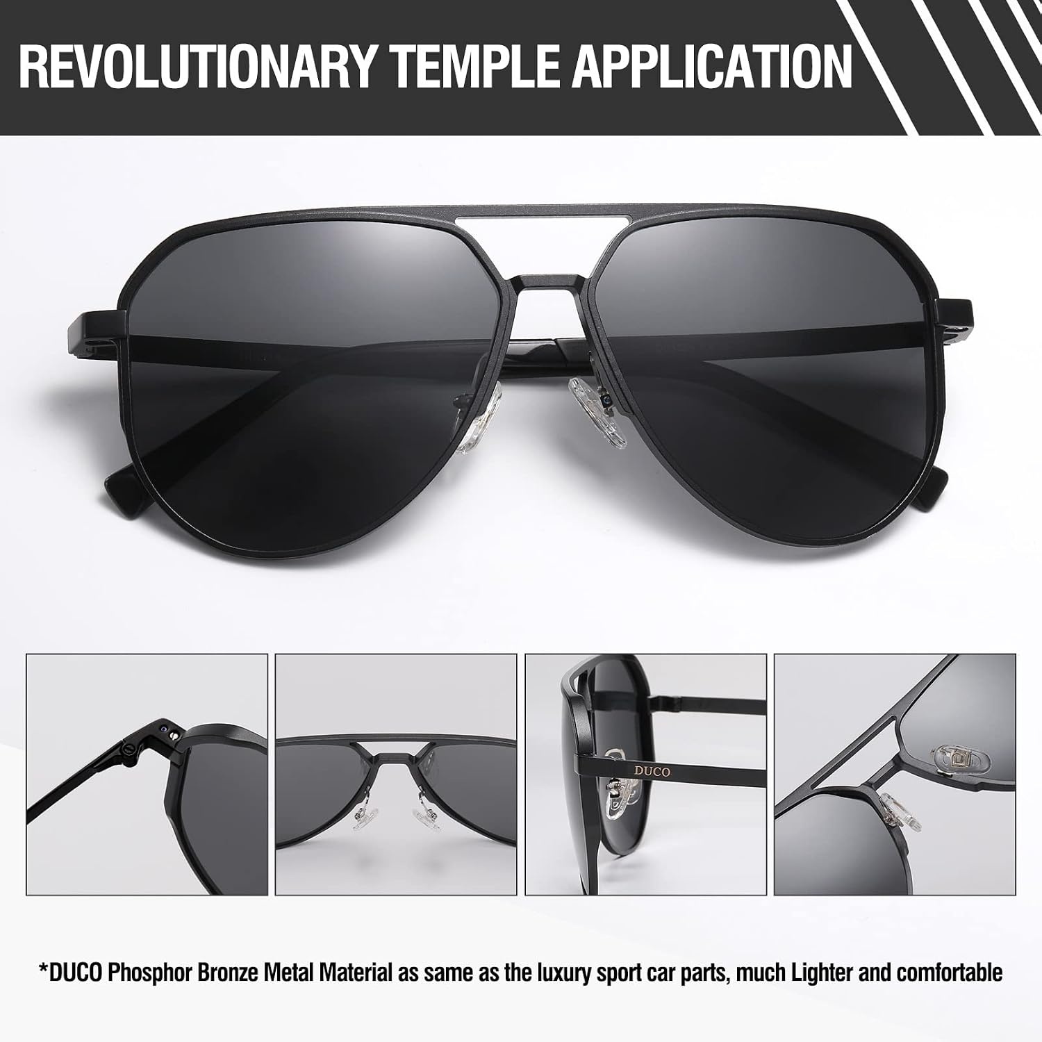 image:imageDUCO Mens Sunglasses Retro Oversized Metal Frame Vintage Polarized Sunglasses for Women Fashion Shades UV Protection DC3039Black Frame Grey Lens