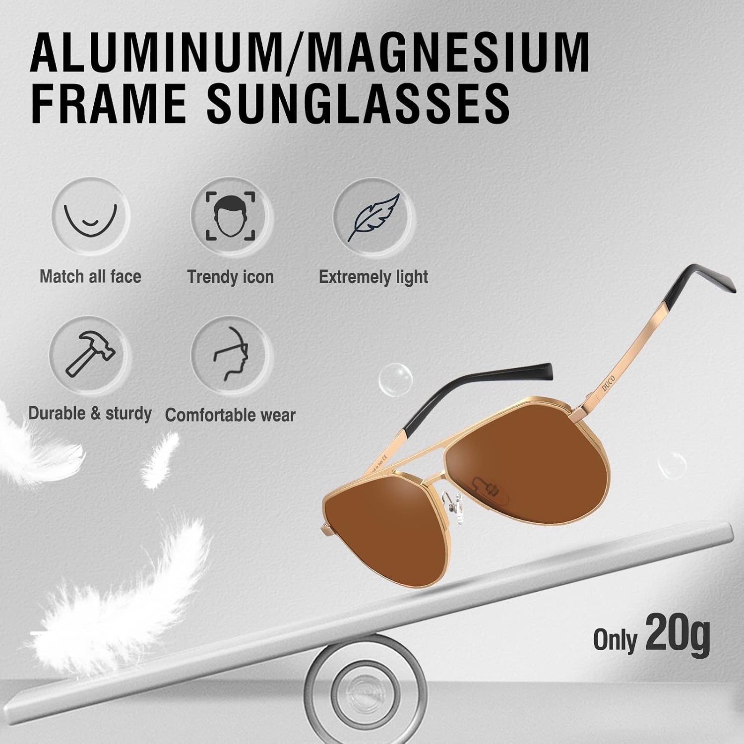 image:imageDUCO Mens Sunglasses Retro Oversized Metal Frame Vintage Polarized Sunglasses for Women Fashion Shades UV Protection DC3039Gold Frame Brown Lens