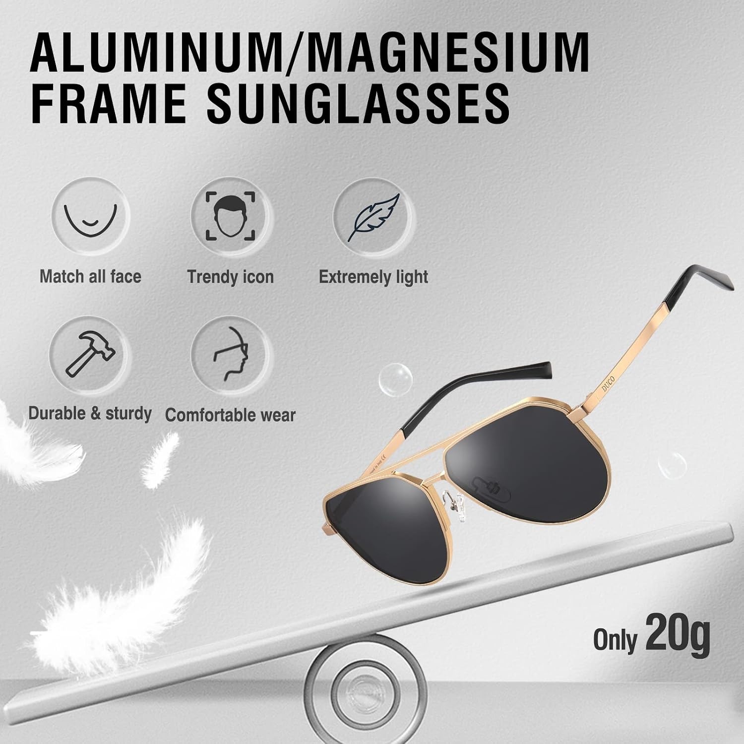 image:imageDUCO Mens Sunglasses Retro Oversized Metal Frame Vintage Polarized Sunglasses for Women Fashion Shades UV Protection DC3039Gold Frame Grey Lens