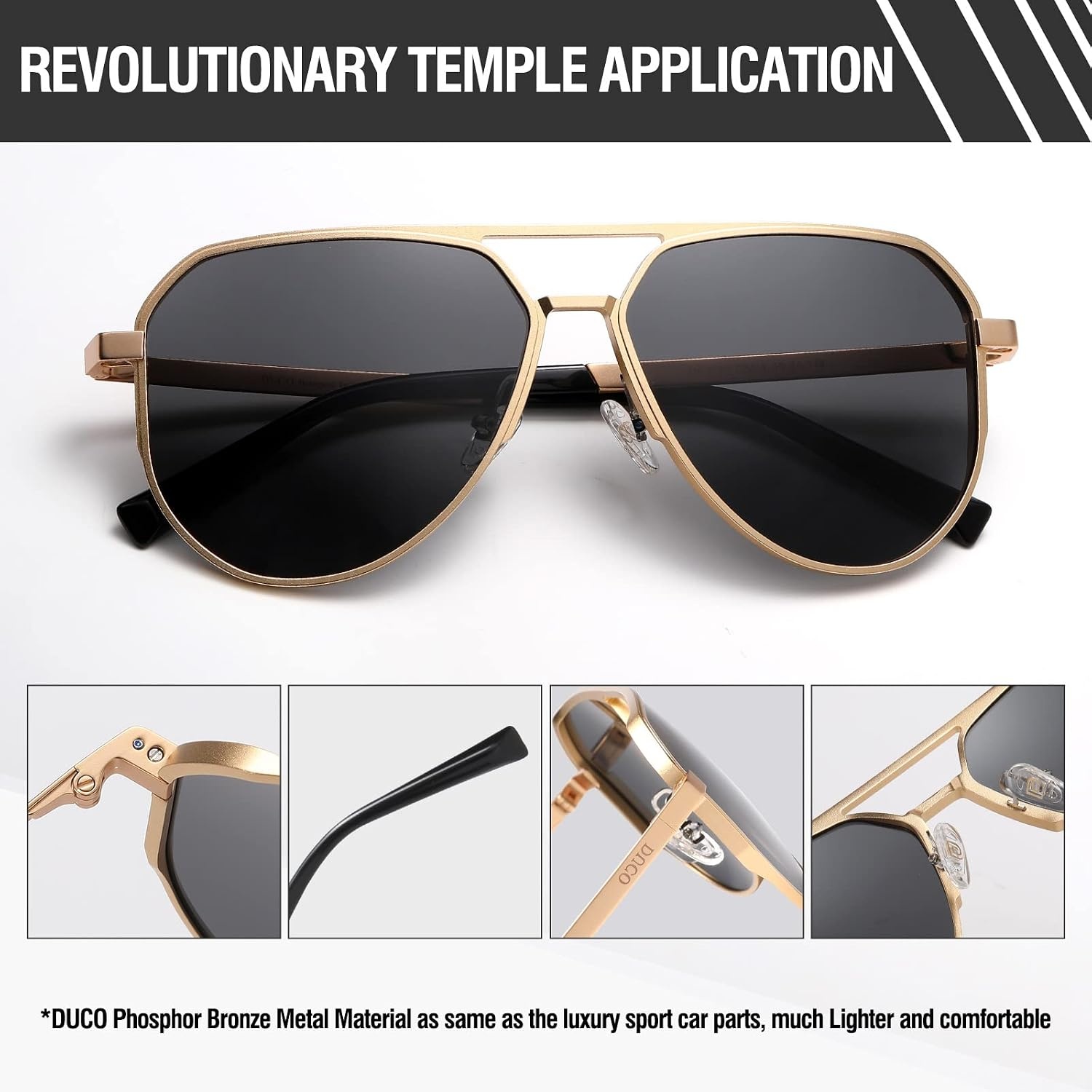 image:imageDUCO Mens Sunglasses Retro Oversized Metal Frame Vintage Polarized Sunglasses for Women Fashion Shades UV Protection DC3039Gold Frame Grey Lens
